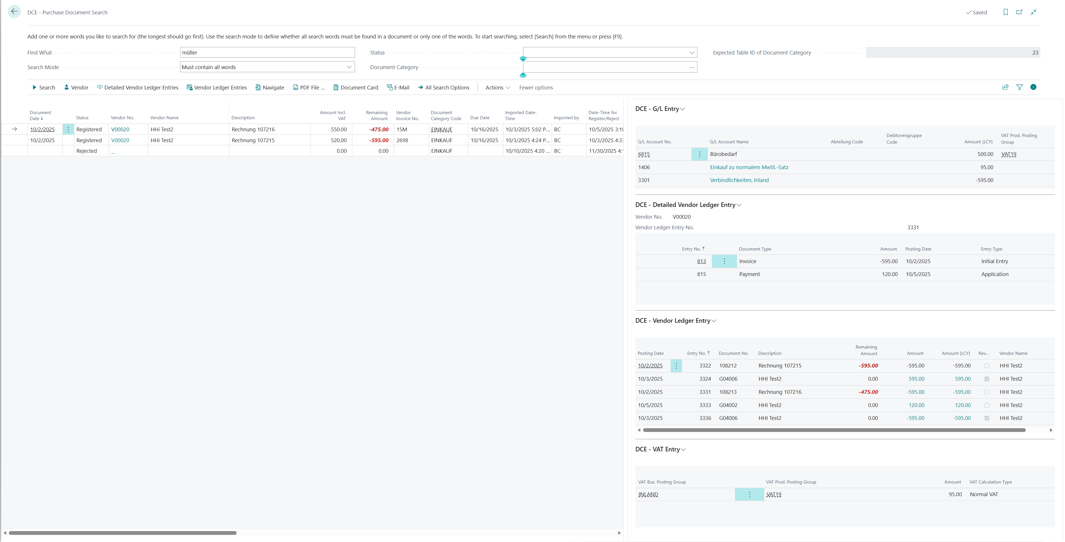 Page 'DCE - Purchase Document Search'