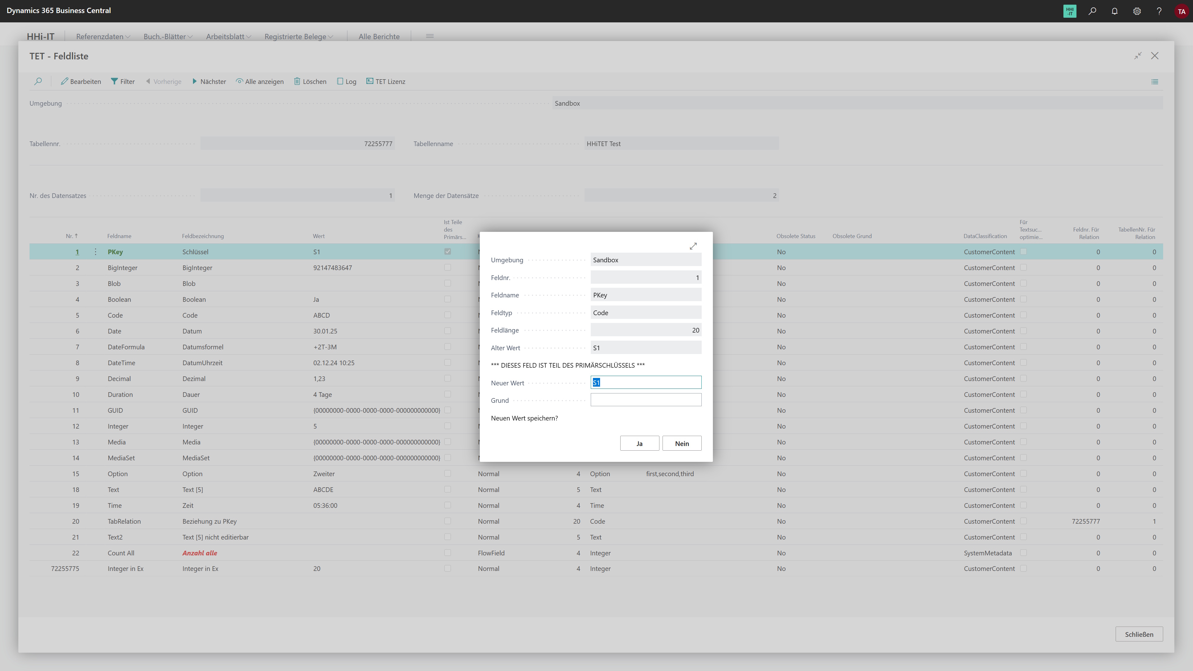 Abbildung TET - Dialog zum Ändern eines Wertes