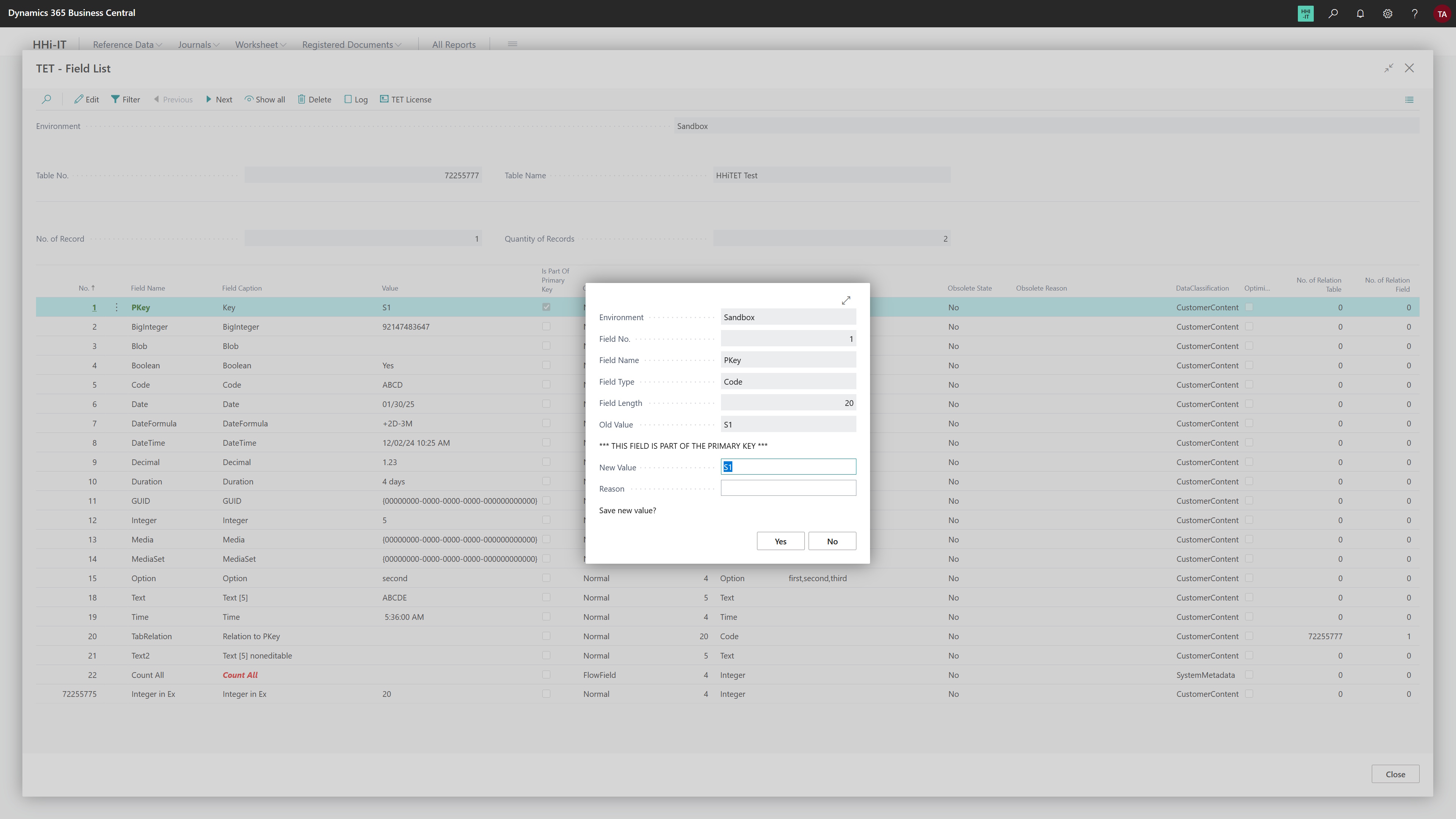 Picture TET - Dialog for changing a value