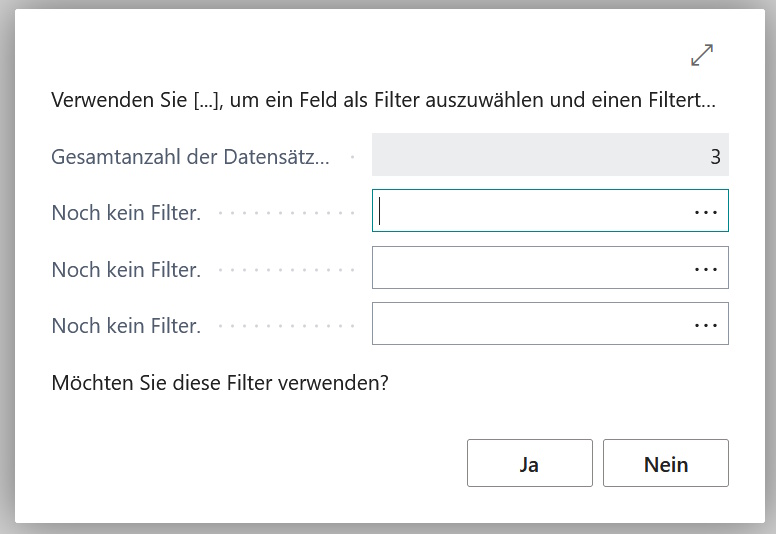 Abbildung TET - Filter auf Tabellenfelder